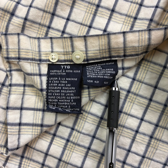 Nautica Men's Casual Button Down Flannel Shirt - Cream and Black Plaid - Picture 7 of 11